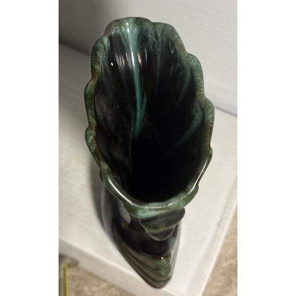 Blue Mountain Pottery Vase Swan Wing Feather Shaped Ceramic Green Drip Glaze 6" - Picture 5 of 9